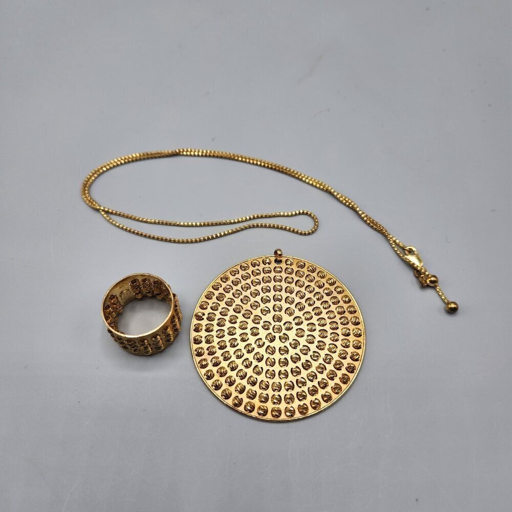 Athomie Gold Spinning Bead Necklace Pendant & Ring Sterling Silver 925 Italy